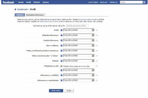 Facebook nastavení profilu